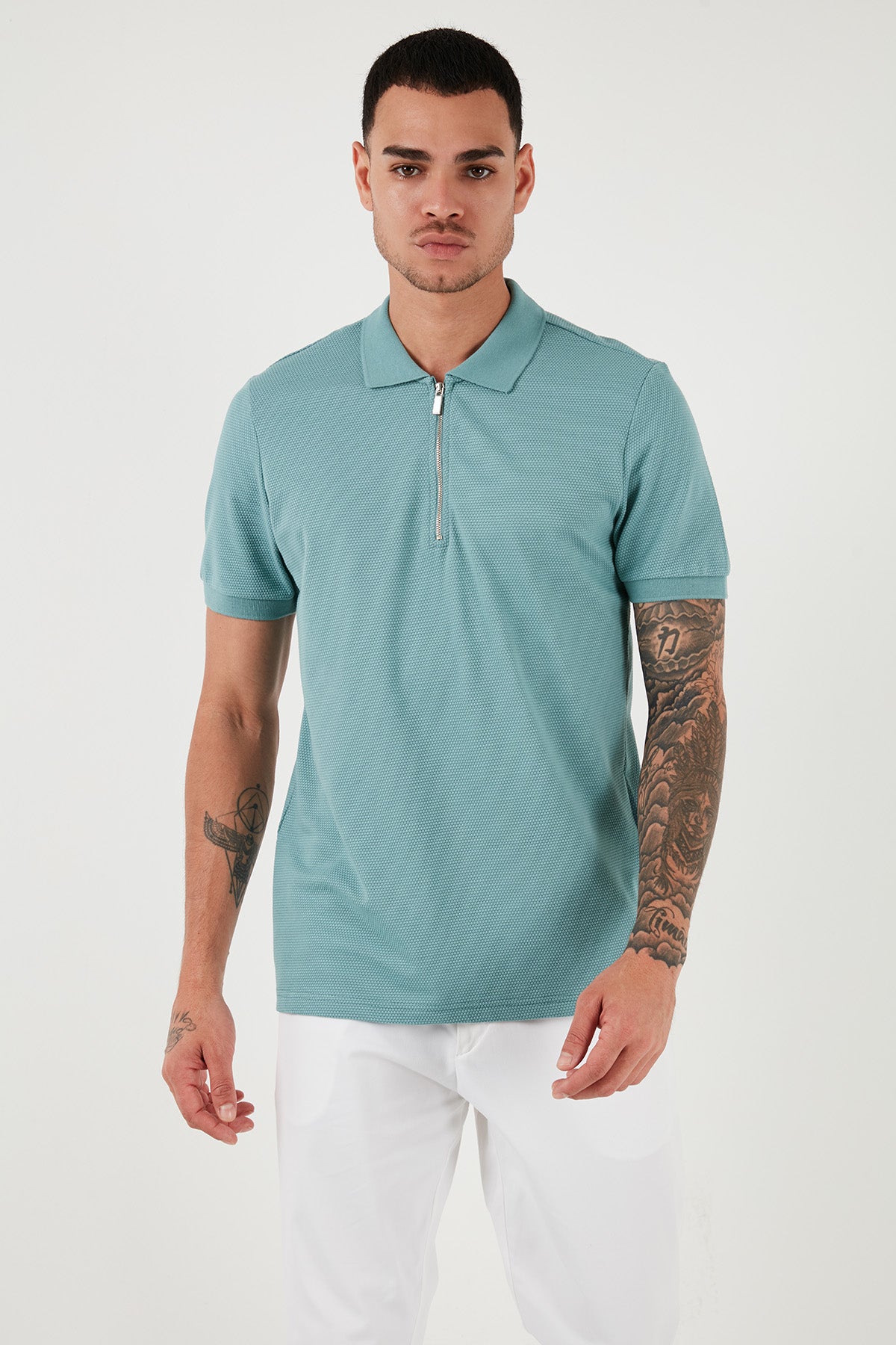 Buratti Pamuklu Regular Fit Fermuarlı Erkek Polo Yaka T Shirt 5902915 MAVİ