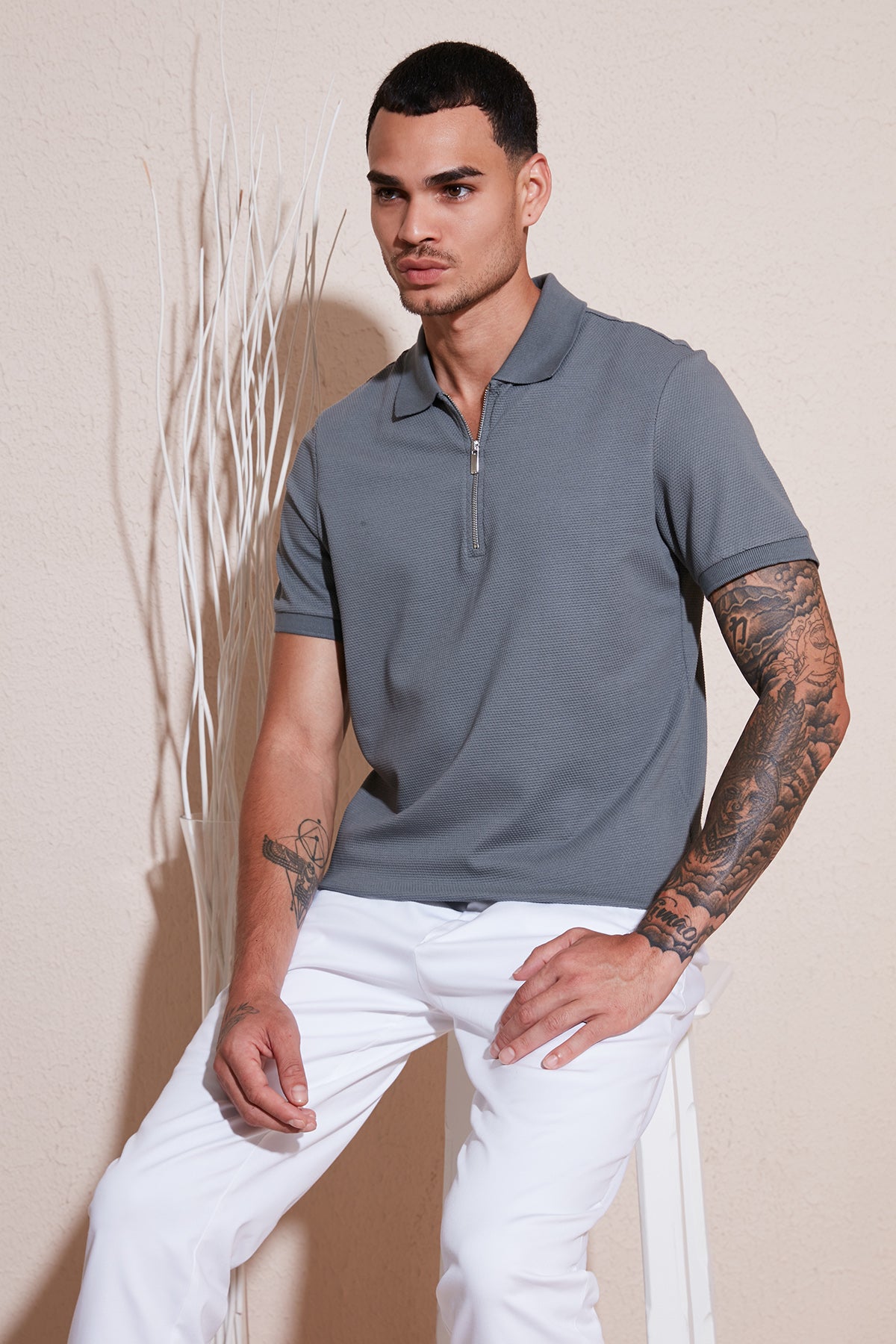 Buratti Pamuklu Regular Fit Fermuarlı Erkek Polo Yaka T Shirt 5902915 AÇIK HAKİ