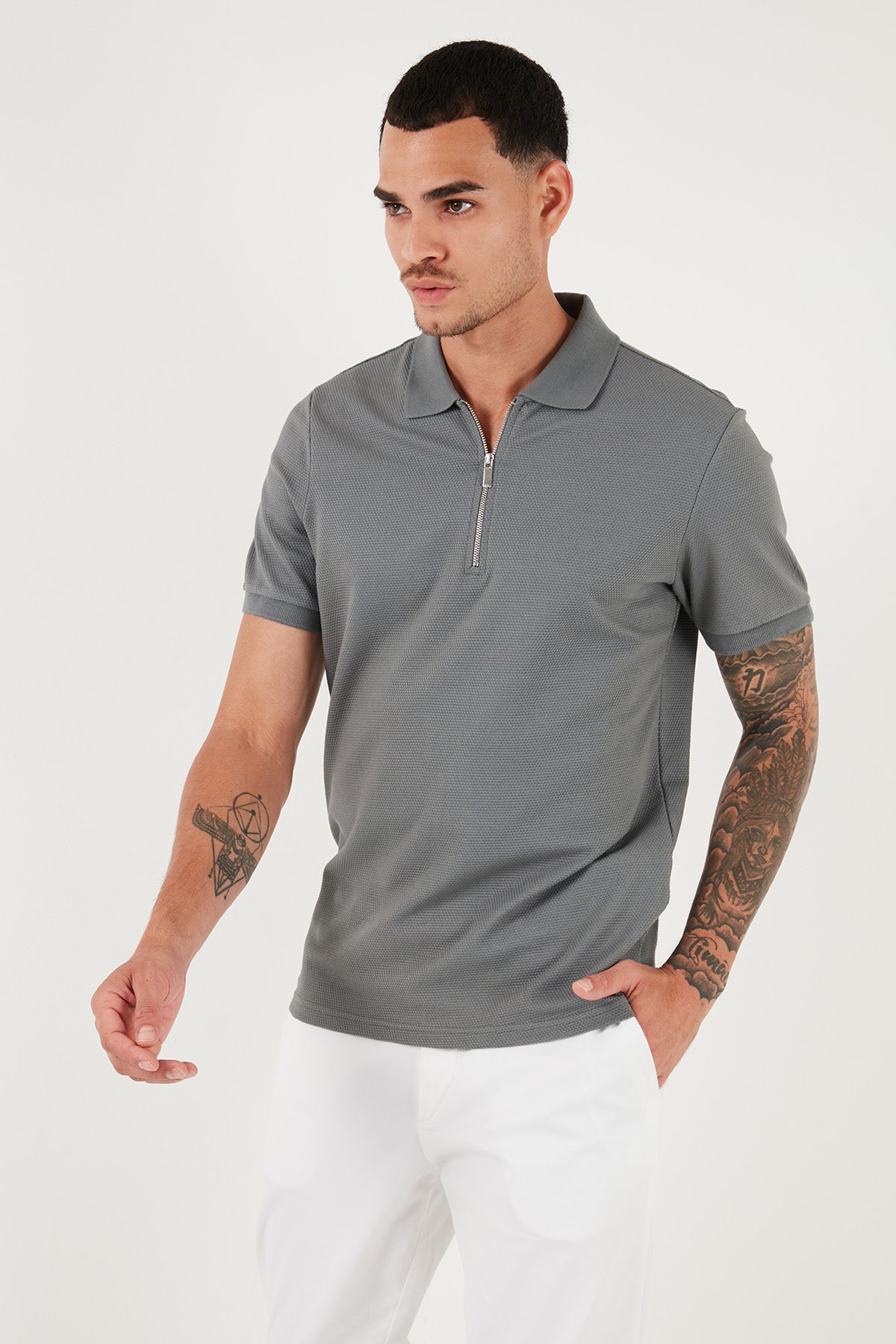 Buratti Pamuklu Regular Fit Fermuarlı Erkek Polo Yaka T Shirt 5902915 AÇIK HAKİ