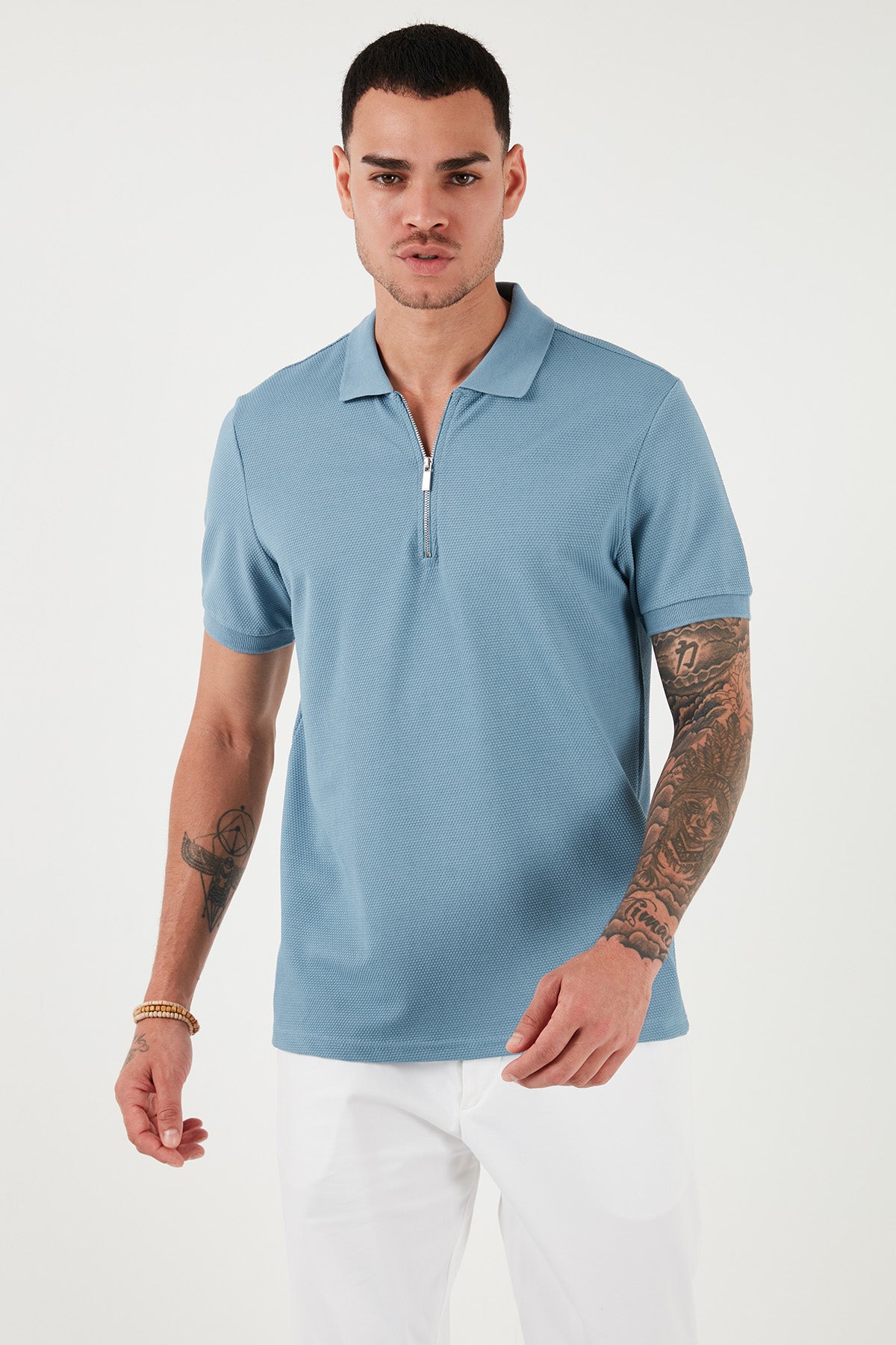 Buratti Pamuklu Regular Fit Fermuarlı Erkek Polo Yaka T Shirt 5902915 SOLUK MAVİ