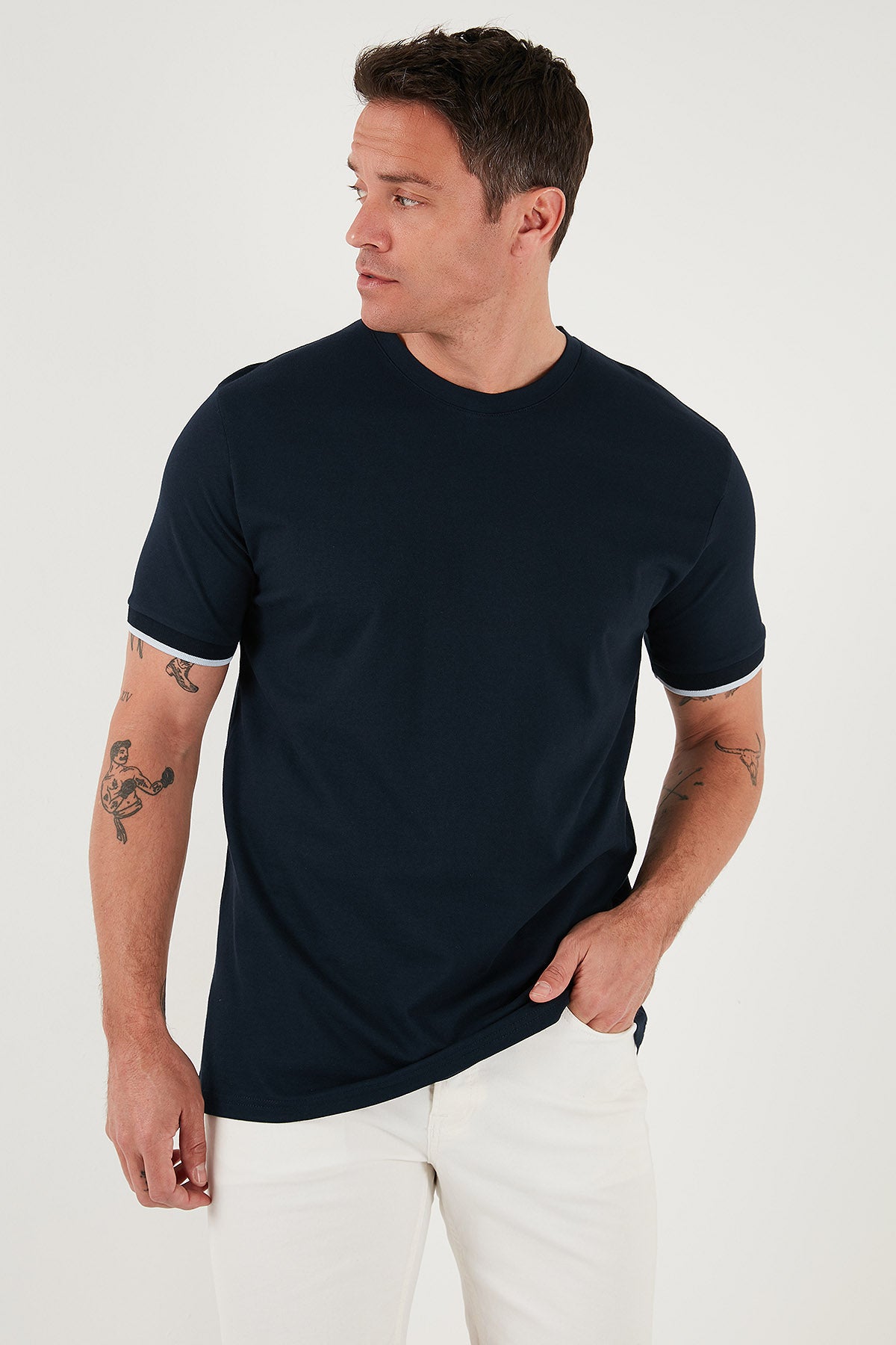 Buratti Streç Pamuklu Regular Fit Bisiklet Yaka Erkek T Shirt 5902981 İNDİGO