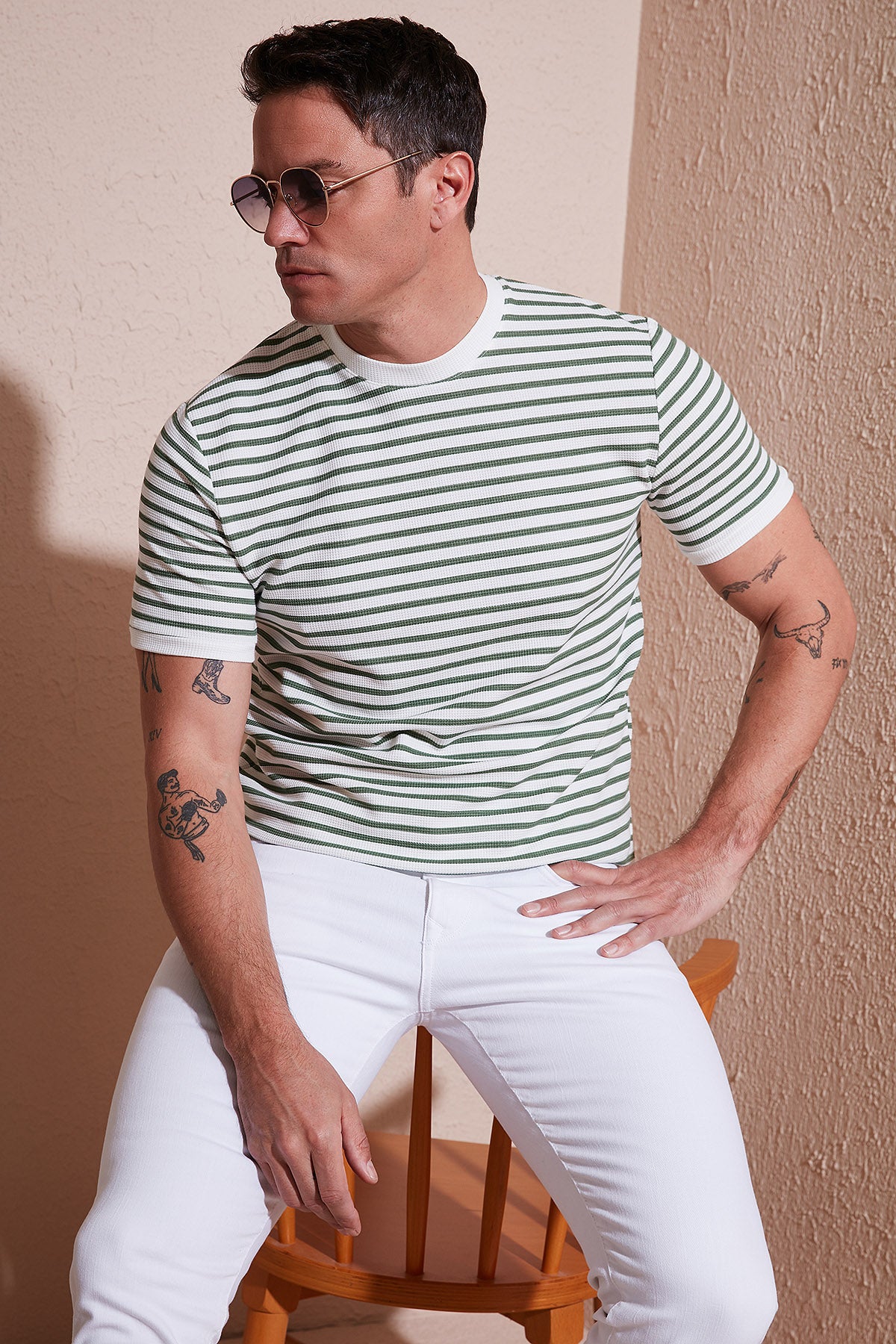 Buratti Pamuklu Çizgili Regular Fit Bisiklet Yaka Erkek T Shirt 5903005 ELMA YEŞİLİ