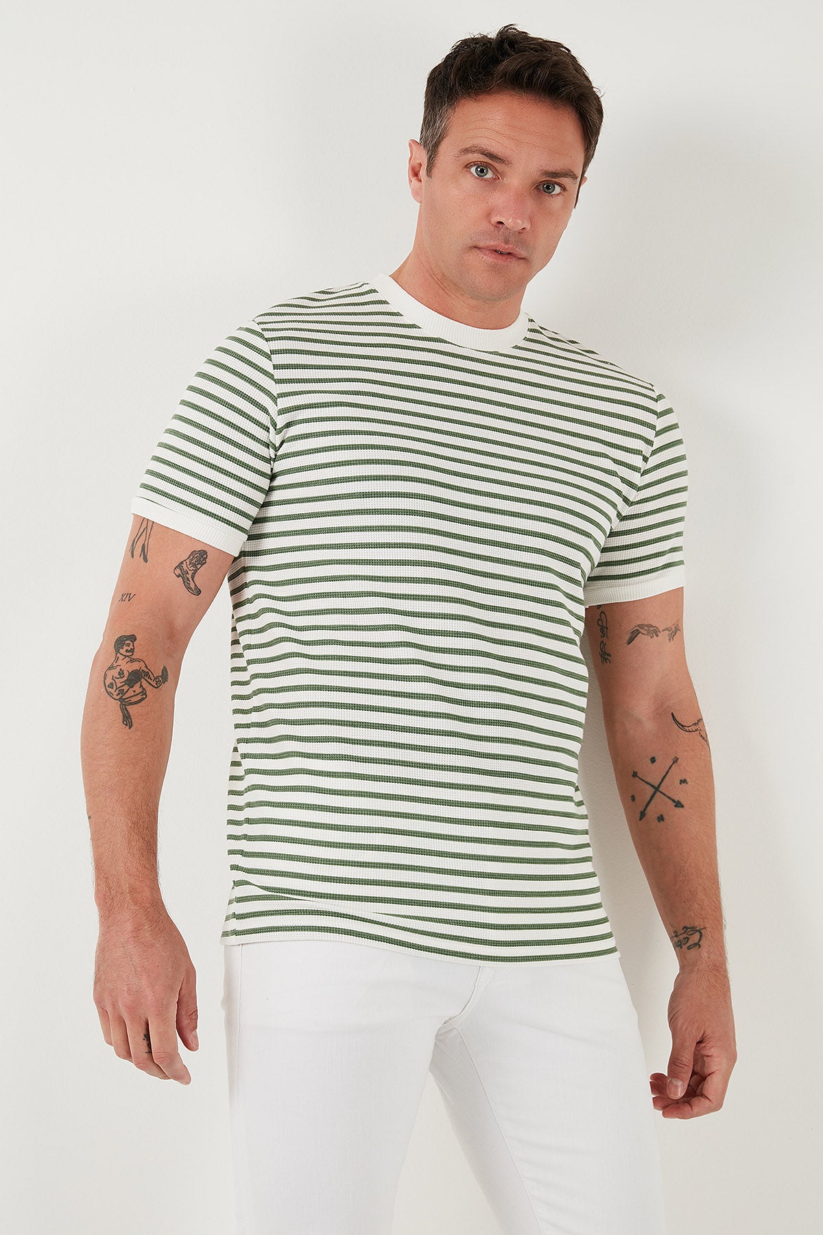 Buratti Pamuklu Çizgili Regular Fit Bisiklet Yaka Erkek T Shirt 5903005 ELMA YEŞİLİ
