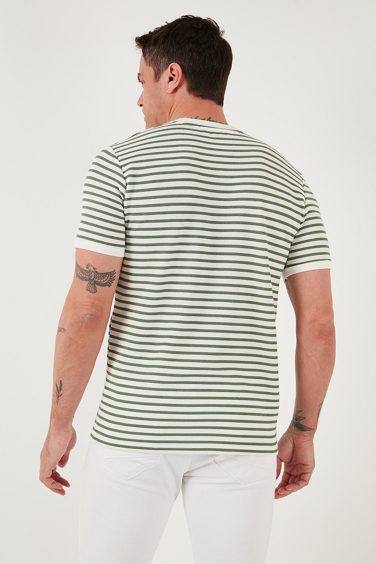 Buratti Pamuklu Çizgili Regular Fit Bisiklet Yaka Erkek T Shirt 5903005 ELMA YEŞİLİ