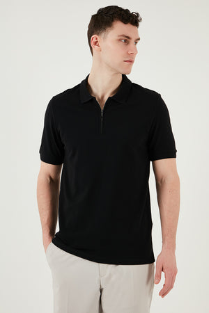 Buratti Pamuklu Regular Fit Yarım Fermuarlı Polo Yaka T Shirt Erkek Polo Yak T Shirt 5903008 SİYAH