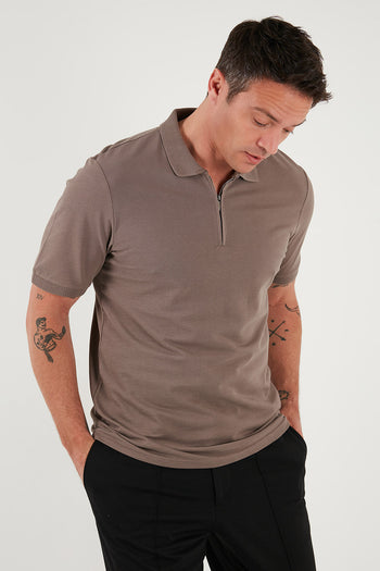 Buratti Pamuklu Regular Fit Yarım Fermuarlı Erkek Polo Yaka T Shirt 5903008 TOPRAK