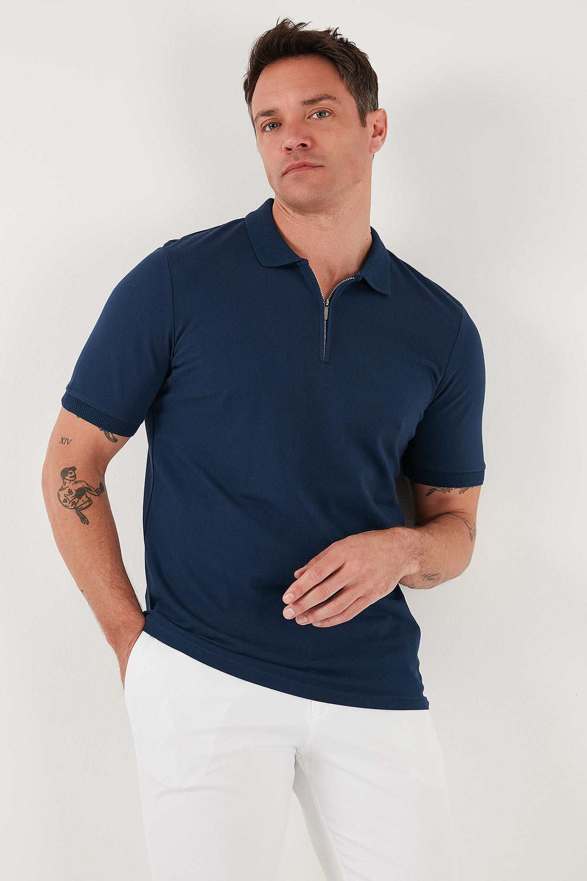 Buratti Pamuklu Regular Fit Yarım Fermuarlı Erkek Polo Yaka T Shirt 5903008 İNDİGO