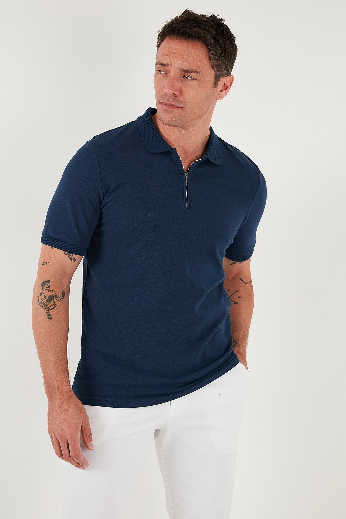Buratti Pamuklu Regular Fit Yarım Fermuarlı Erkek Polo Yaka T Shirt 5903008 İNDİGO