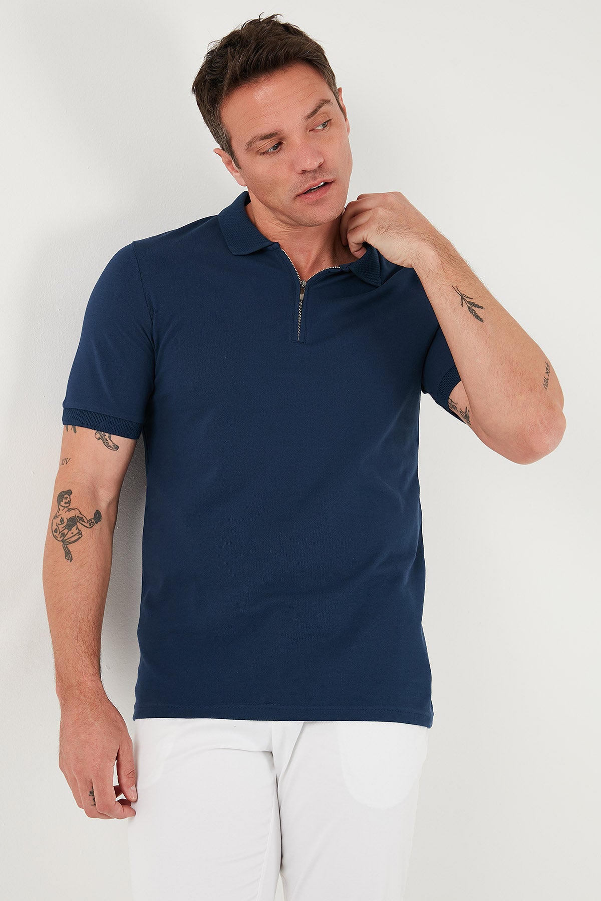 Buratti Pamuklu Regular Fit Yarım Fermuarlı Erkek Polo Yaka T Shirt 5903008 İNDİGO
