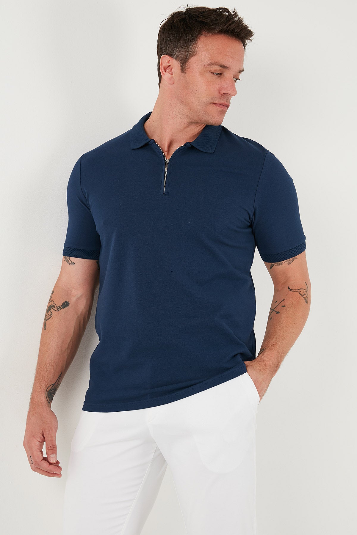 Buratti Pamuklu Regular Fit Yarım Fermuarlı Erkek Polo Yaka T Shirt 5903008 İNDİGO