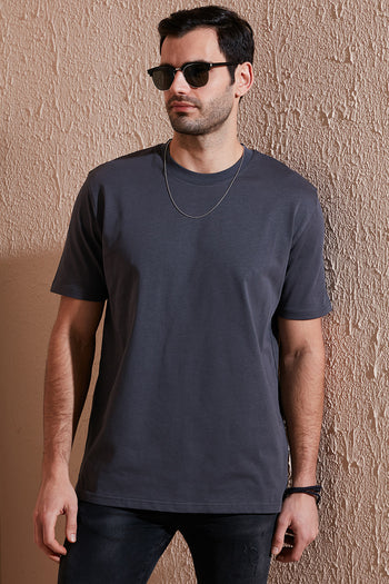 Buratti Pamuklu Relaxed Fit Sıfır Yaka Erkek T Shirt 5905446 KOYU ANTRASİT