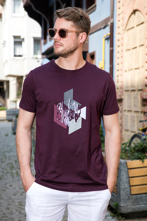 Buratti Baskılı % 100 Pamuk Bisiklet Yaka Slim Fit Erkek T Shirt 646B3840 MÜRDÜM
