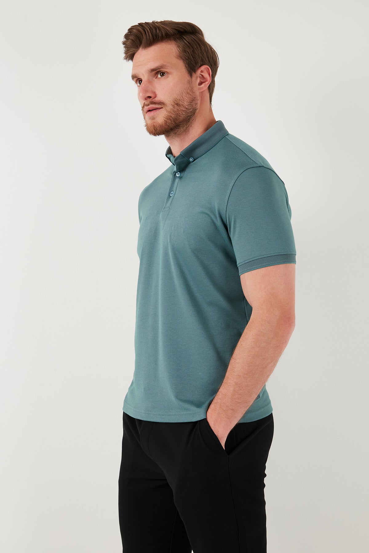 Buratti Pamuklu Slim Fit Erkek Polo Yaka T Shirt 646R1000 Mint-Füme