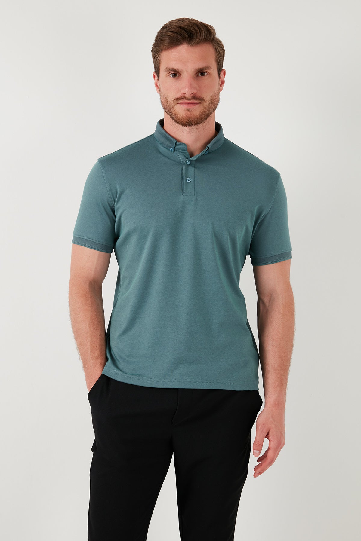 Buratti Pamuklu Slim Fit Erkek Polo Yaka T Shirt 646R1000 Mint-Füme