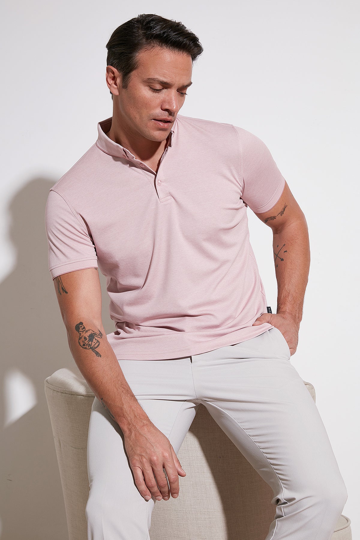 Buratti Pamuklu Slim Fit Erkek Polo Yaka T Shirt 646R1000 Beyaz-Rose
