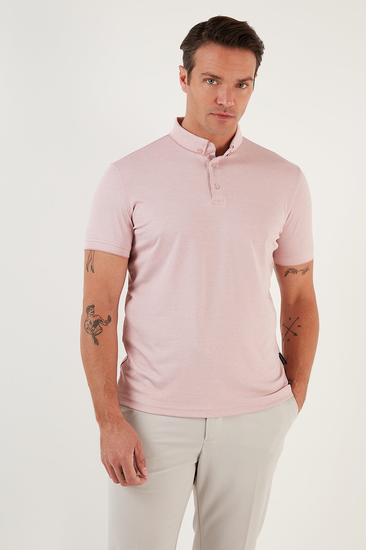 Buratti Pamuklu Slim Fit Erkek Polo Yaka T Shirt 646R1000 Beyaz-Rose