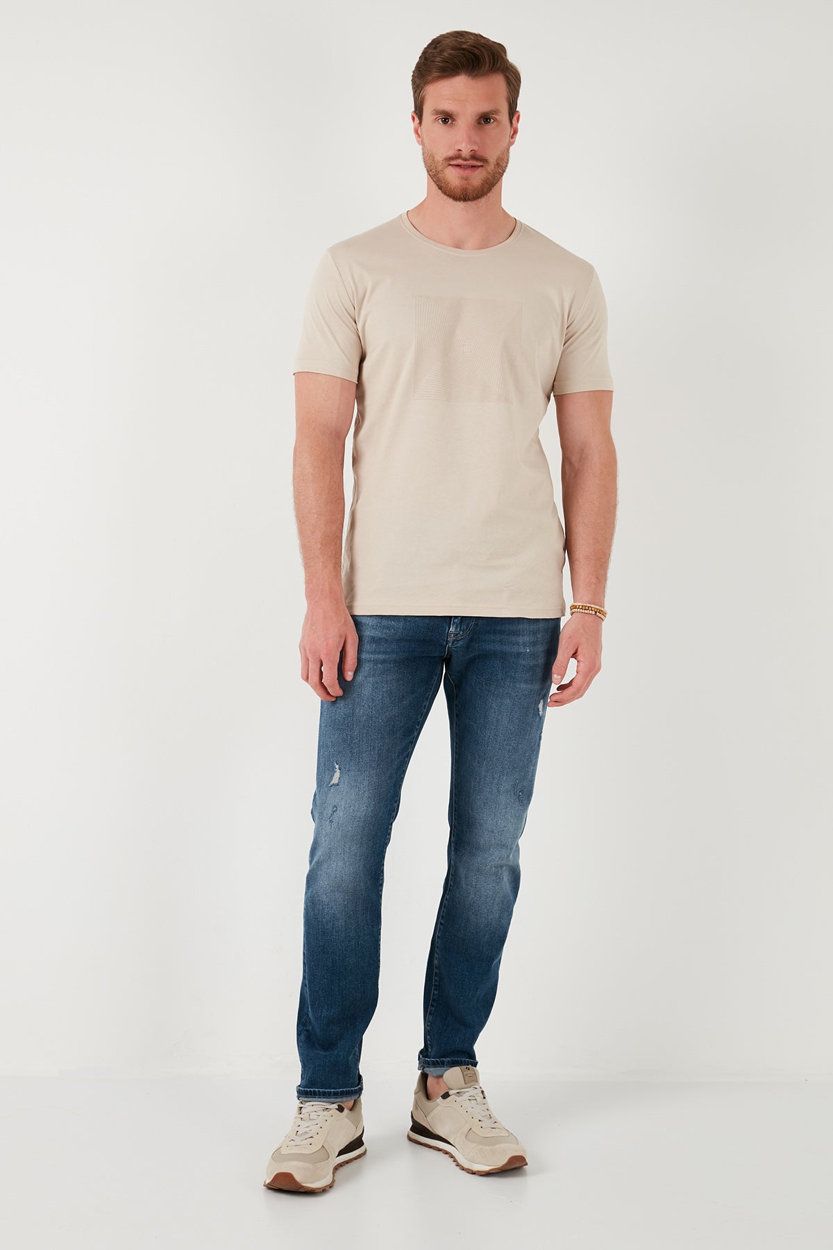 Buratti Pamuklu Slim Fit Bisiklet Yaka Erkek T Shirt 646R7940 BEJ