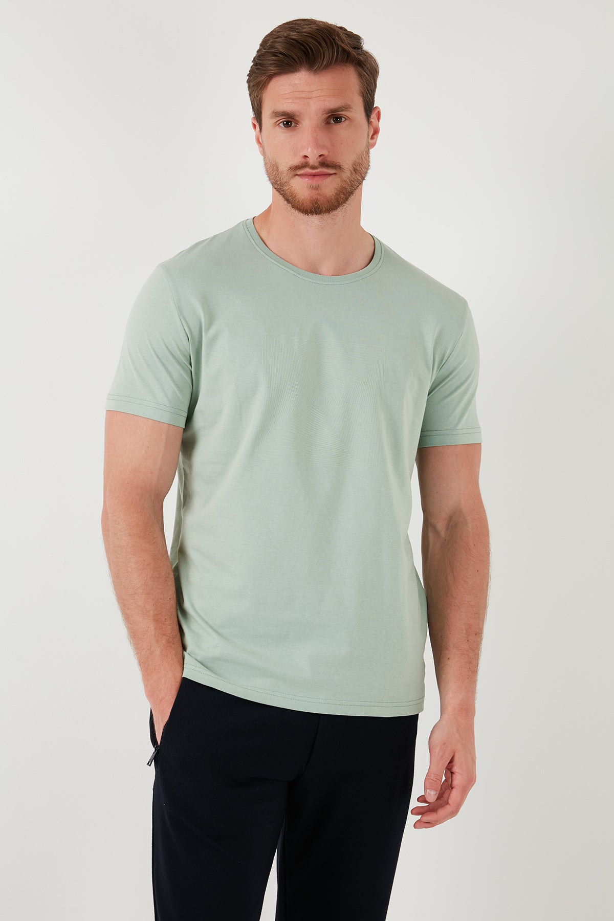 Buratti Pamuklu Slim Fit Bisiklet Yaka Erkek T Shirt 646R7940 ELMA YEŞİLİ