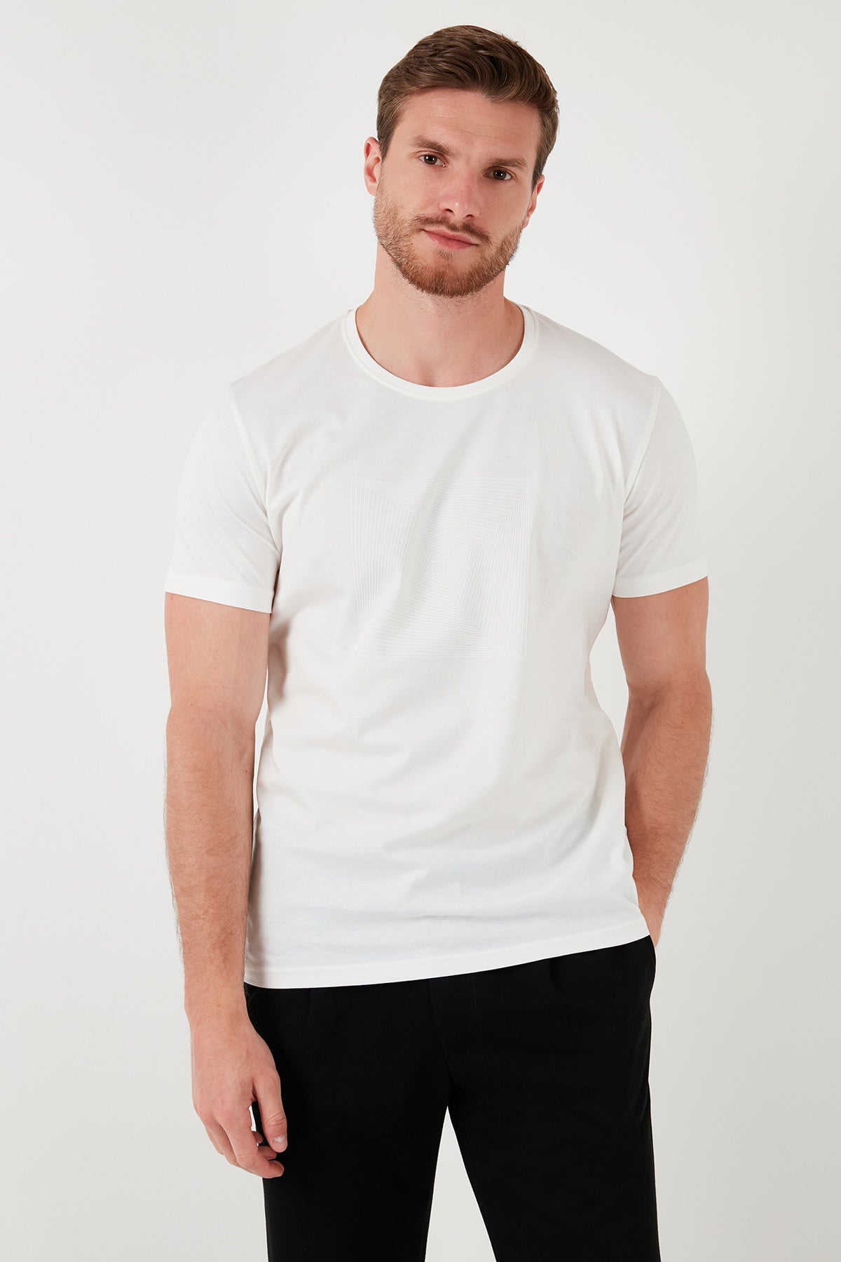 Buratti Pamuklu Slim Fit Bisiklet Yaka Erkek T Shirt 646R7940 EKRU