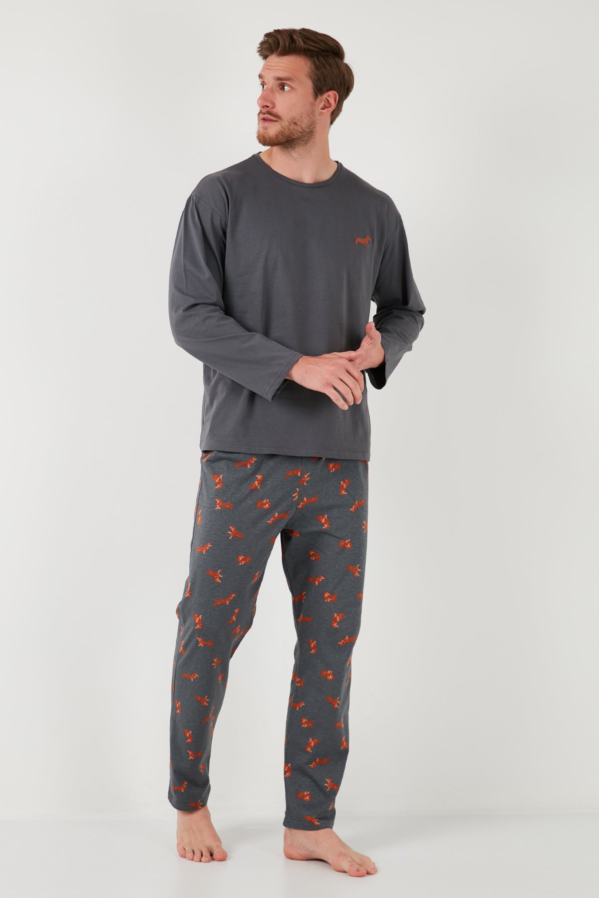 Buratti Pamuklu Regular Fit Uzun Kollu Erkek Pijama Takımı 6572013 ANTRASİT