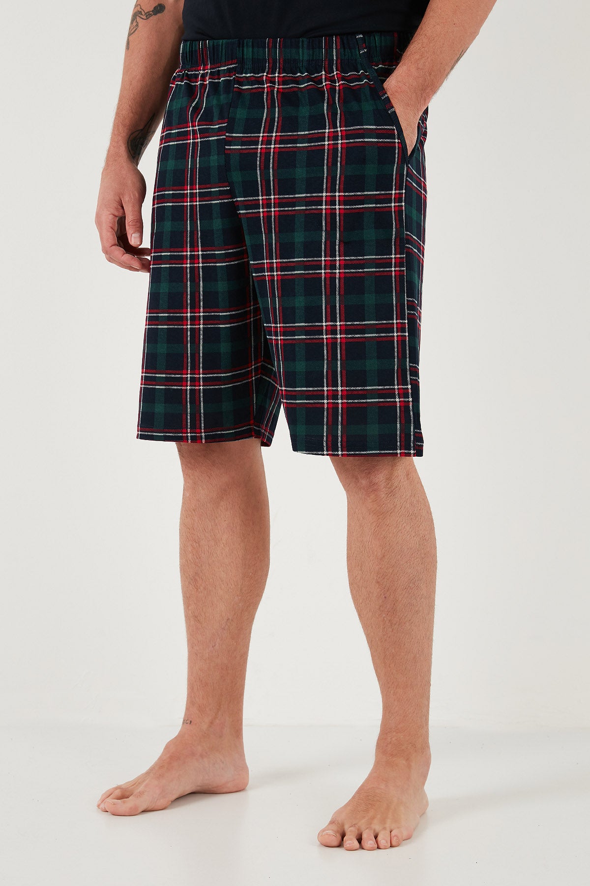 Buratti Kareli Regular Fit Pamuklu Bisiklet Yaka Kısa Kollu Şortlu Erkek Pijama Takımı 6572020 LACİVERT