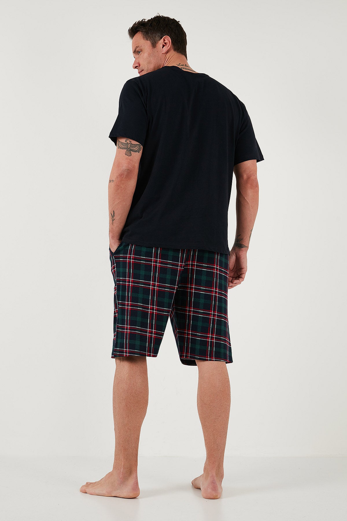 Buratti Kareli Regular Fit Pamuklu Bisiklet Yaka Kısa Kollu Şortlu Erkek Pijama Takımı 6572020 LACİVERT