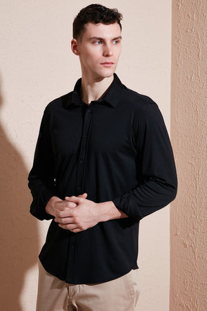 Buratti Pamuklu Regular Fit Düz Yaka Erkek Gömlek CF25S119628 SİYAH