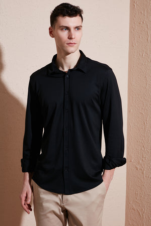 Buratti Pamuklu Regular Fit Düz Yaka Erkek Gömlek CF25S119628 SİYAH
