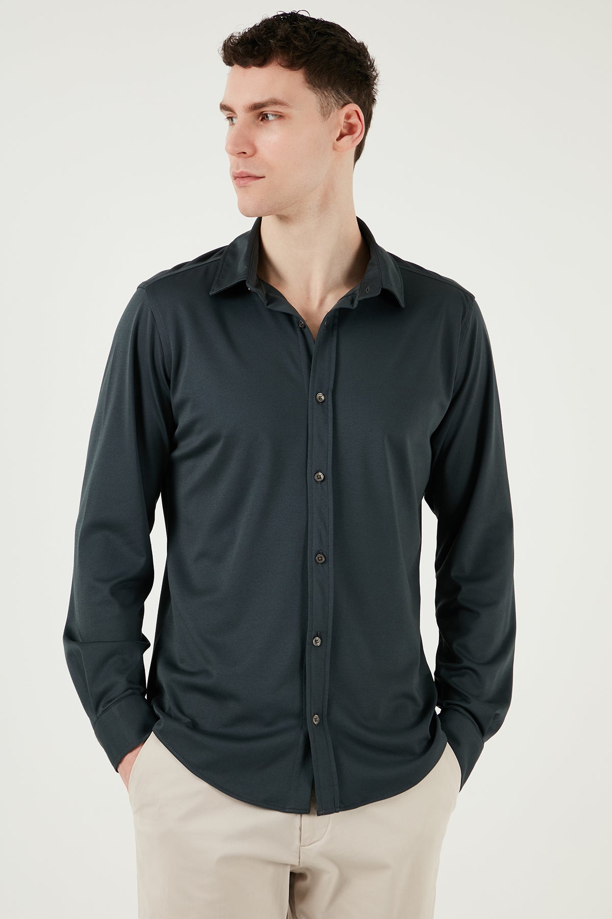 Buratti Pamuklu Regular Fit Düz Yaka Erkek Gömlek CF25S119628 ANTRASİT