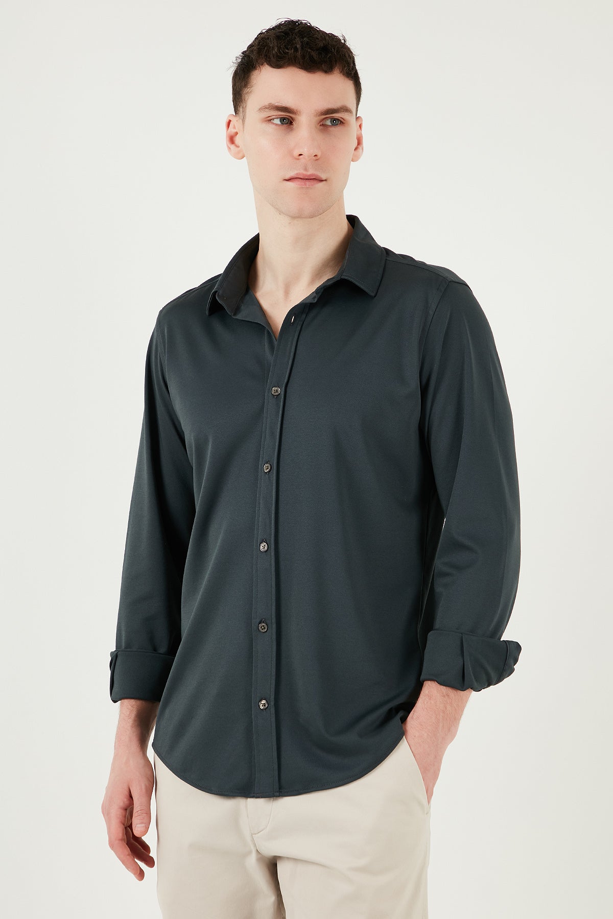 Buratti Pamuklu Regular Fit Düz Yaka Erkek Gömlek CF25S119628 ANTRASİT