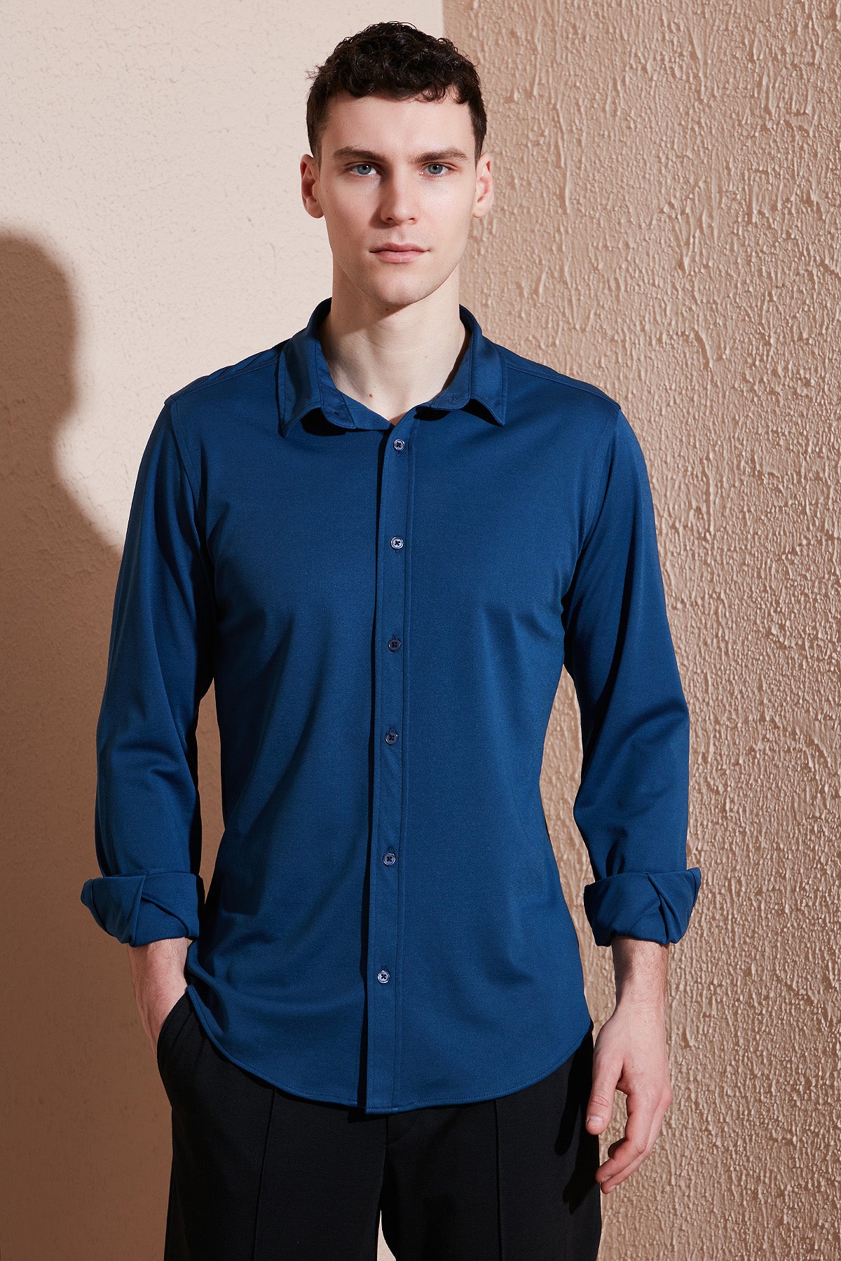 Buratti Pamuklu Regular Fit Düz Yaka Erkek Gömlek CF25S119628 İNDİGO
