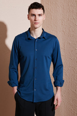 Buratti Pamuklu Regular Fit Düz Yaka Erkek Gömlek CF25S119628 İNDİGO