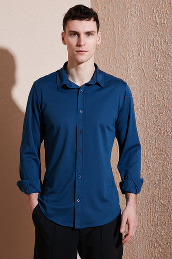 Buratti Pamuklu Regular Fit Düz Yaka Erkek Gömlek CF25S119628 İNDİGO