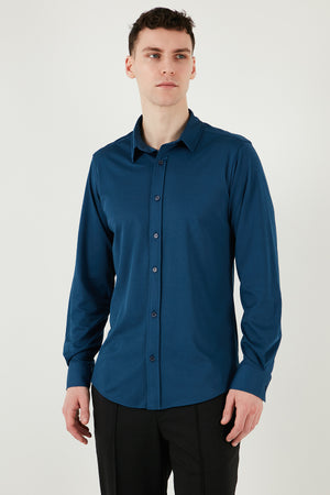 Buratti Pamuklu Regular Fit Düz Yaka Erkek Gömlek CF25S119628 İNDİGO