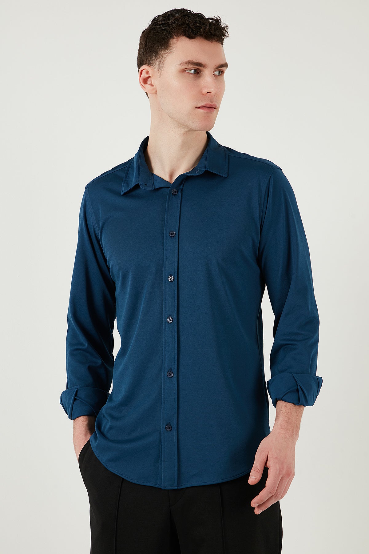 Buratti Pamuklu Regular Fit Düz Yaka Erkek Gömlek CF25S119628 İNDİGO