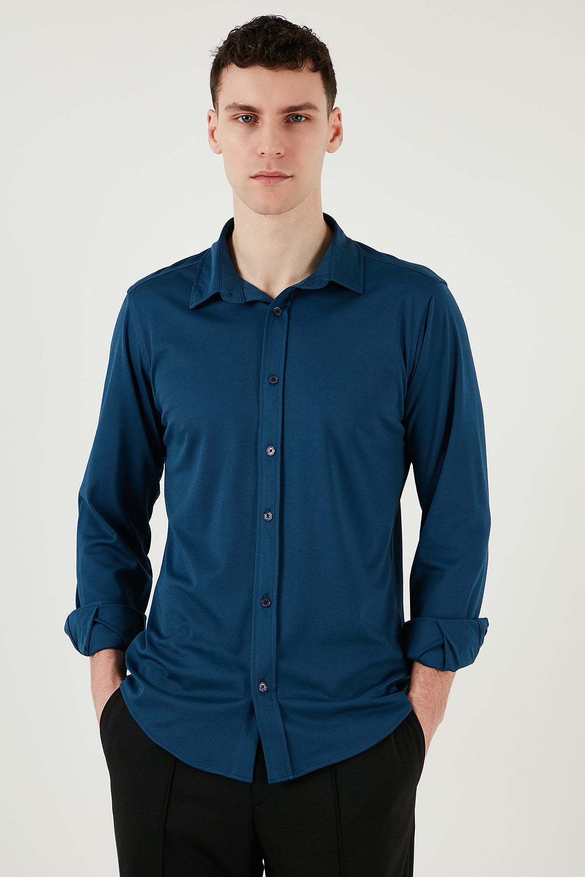 Buratti Pamuklu Regular Fit Düz Yaka Erkek Gömlek CF25S119628 İNDİGO