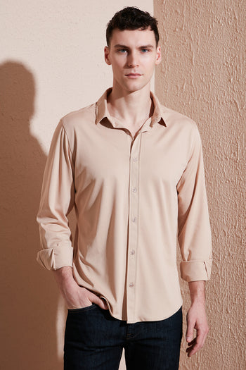 Buratti Pamuklu Regular Fit Düz Yaka Erkek Gömlek CF25S119628 BEJ