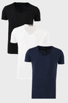 Buratti Pamuklu Slim Fit Bisiklet Yaka Baskılı 3'lü Paket Erkek T Shirt 541S31 Siyah-Beyaz-Lacivert