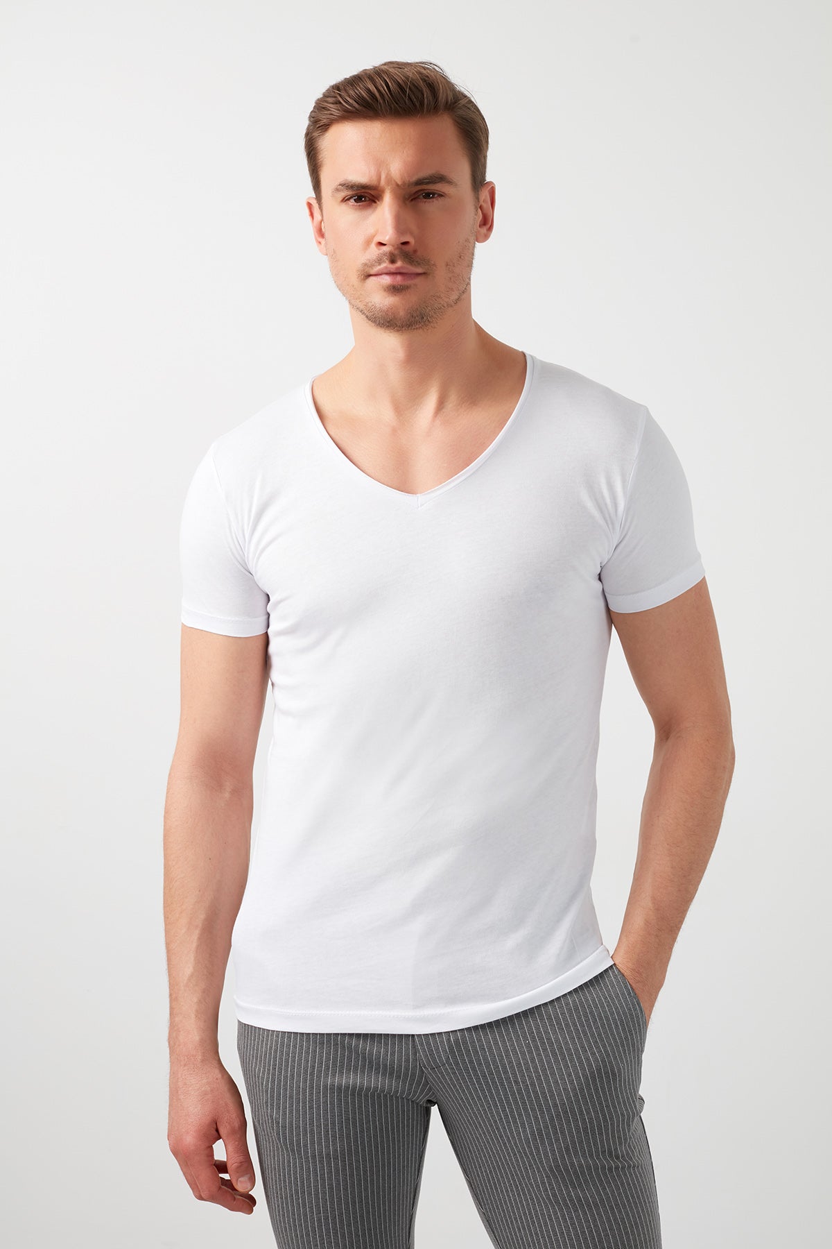 Buratti Pamuklu Slim Fit Bisiklet Yaka Baskılı 3'lü Paket Erkek T Shirt 541S31 Siyah-Beyaz-Lacivert