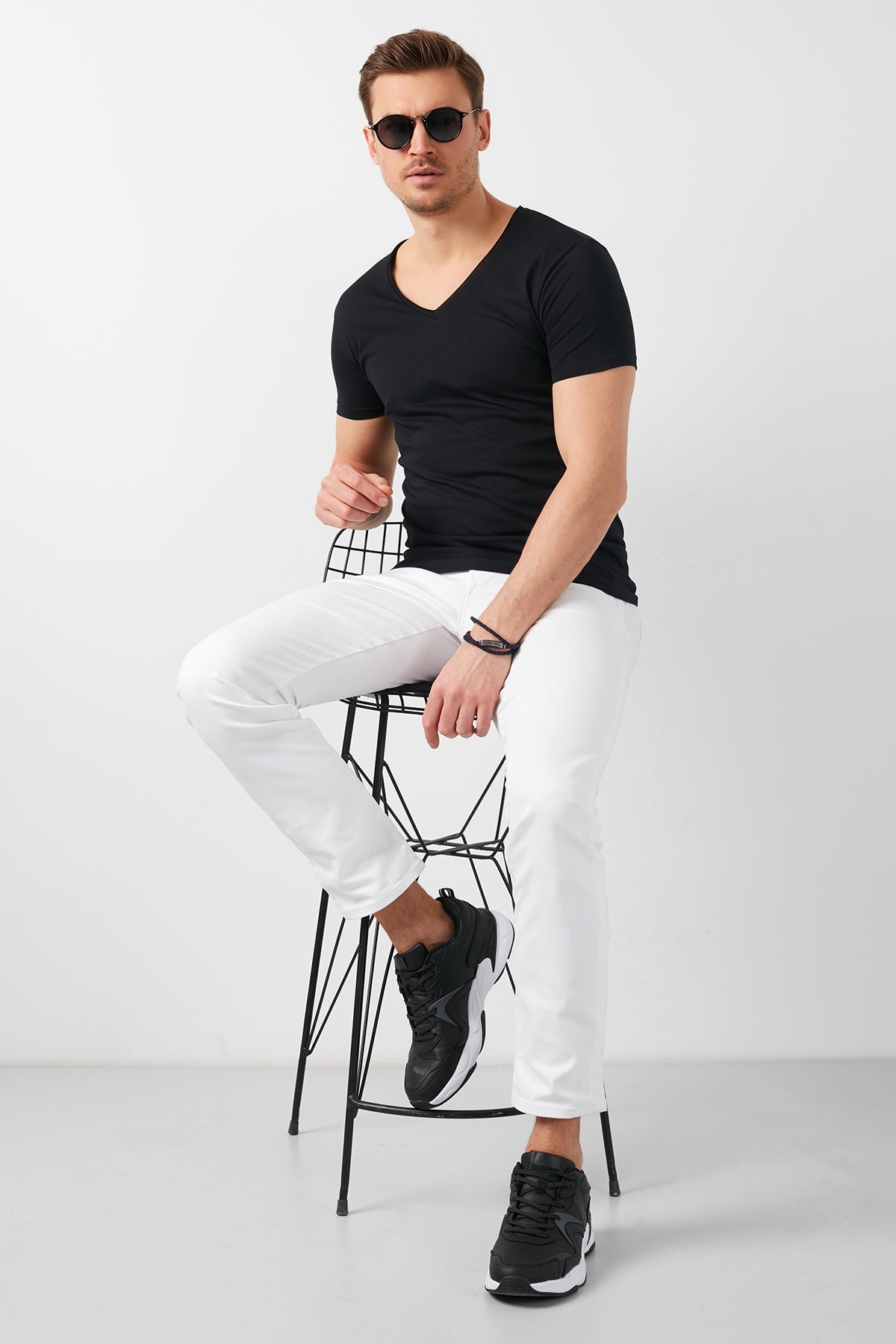 Buratti Pamuklu Slim Fit Bisiklet Yaka Baskılı 3'lü Paket Erkek T Shirt 541S31 Siyah-Beyaz-Lacivert