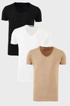 Buratti Pamuklu Slim Fit Bisiklet Yaka Baskılı 3'lü Paket Erkek T Shirt 541S31 Siyah-Beyaz-Vizon