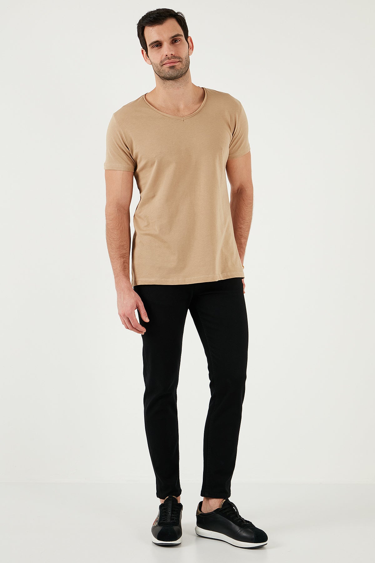 Buratti Pamuklu Slim Fit Bisiklet Yaka Baskılı 3'lü Paket Erkek T Shirt 541S31 Siyah-Beyaz-Vizon