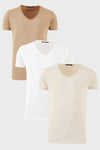 Buratti Pamuklu Slim Fit Bisiklet Yaka Baskılı 3'lü Paket Erkek T Shirt 541S31 Beyaz-Bej-Vizon