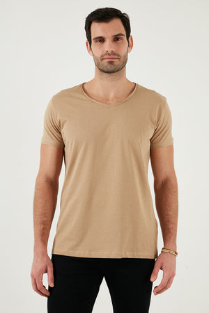 Buratti Pamuklu Slim Fit Bisiklet Yaka Baskılı 3'lü Paket Erkek T Shirt 541S31 Beyaz-Bej-Vizon