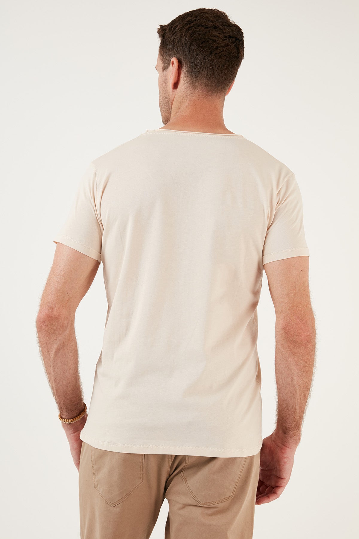 Buratti Pamuklu Slim Fit Bisiklet Yaka Baskılı 3'lü Paket Erkek T Shirt 541S31 Beyaz-Bej-Vizon