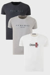 Buratti Pamuklu Slim Fit Bisiklet Yaka Baskılı 3'lü Paket Erkek T Shirt 541S31 Füme-Beyaz-Açık Gri