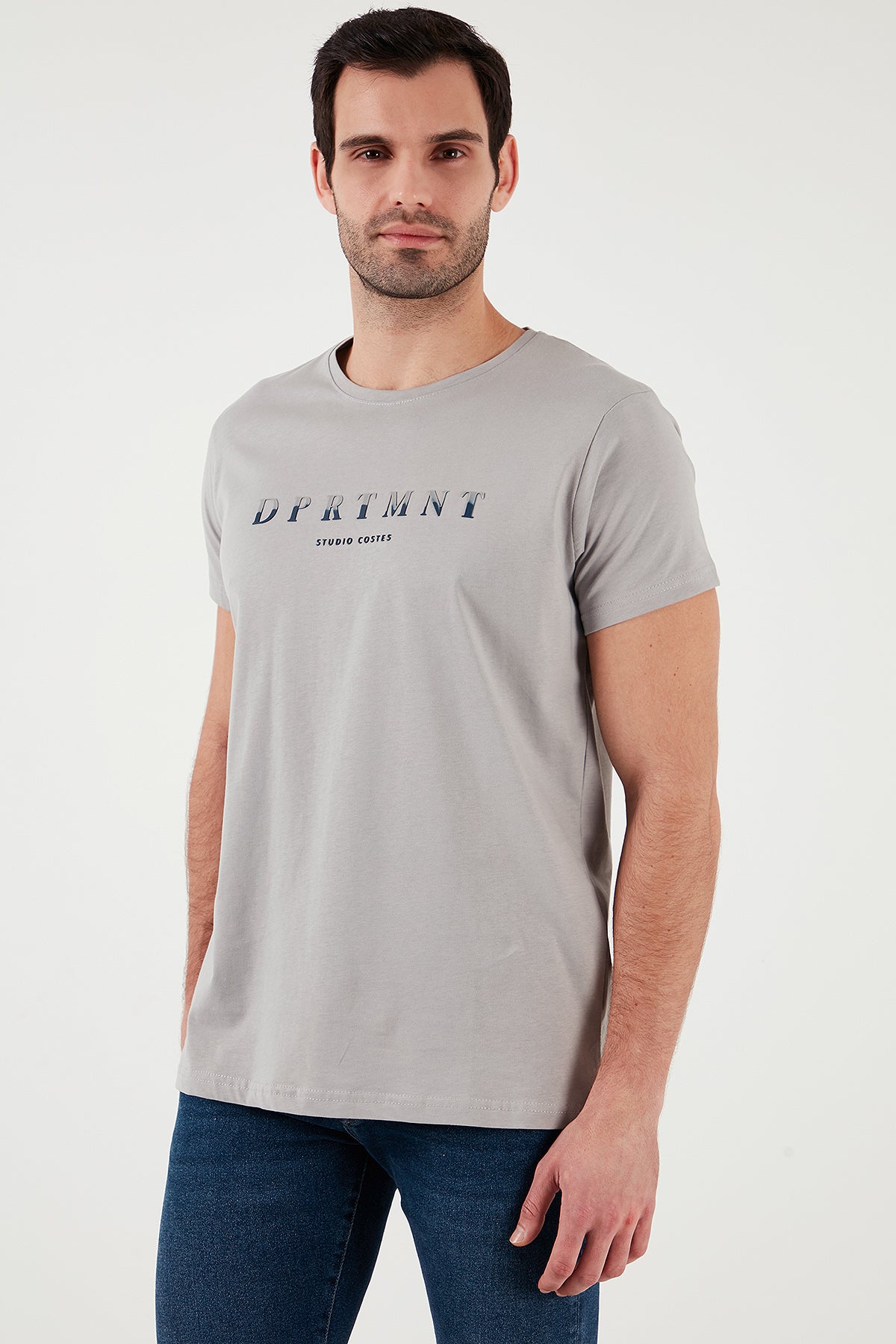 Buratti Pamuklu Slim Fit Bisiklet Yaka Baskılı 3'lü Paket Erkek T Shirt 541S31 Füme-Beyaz-Açık Gri