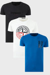 Buratti Pamuklu Slim Fit Bisiklet Yaka Baskılı 3'lü Paket Erkek T Shirt 541S31 Beyaz-Parlıament-Koyu Antrasit