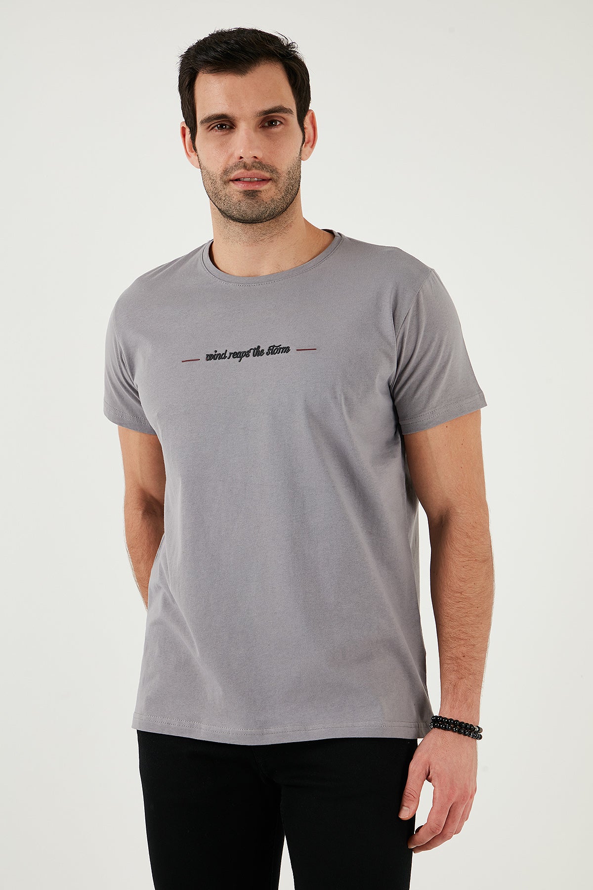 Buratti Pamuklu Slim Fit Bisiklet Yaka Baskılı 3'lü Paket Erkek T Shirt 541S31 Açık Gri-Beyaz-Lacivert