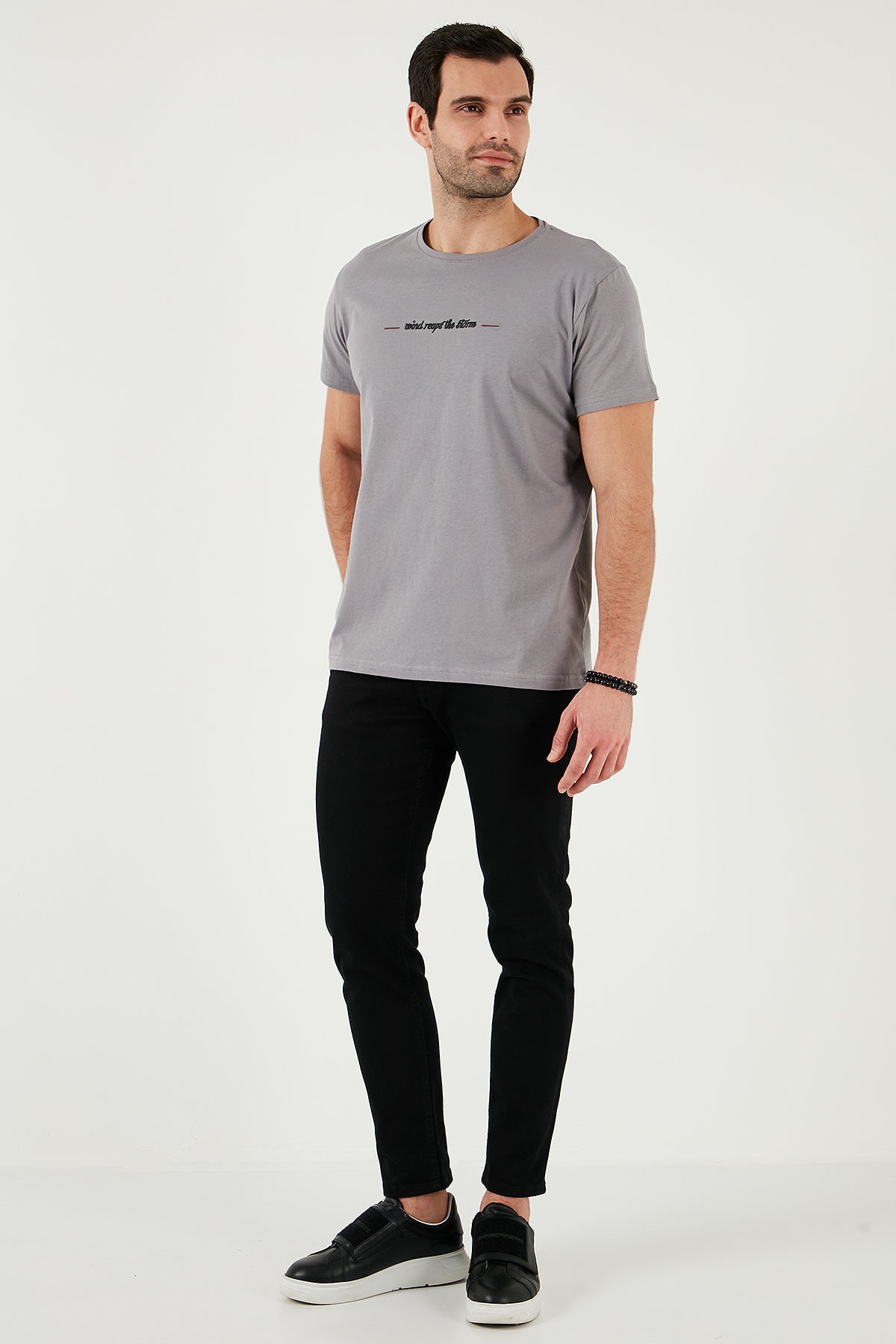 Buratti Pamuklu Slim Fit Bisiklet Yaka Baskılı 3'lü Paket Erkek T Shirt 541S31 Açık Gri-Beyaz-Lacivert